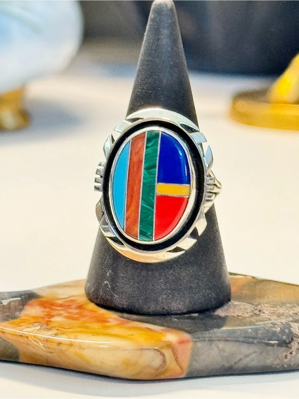 Vtg Navajo Sterling Multi Stone Inlay Ring (7)